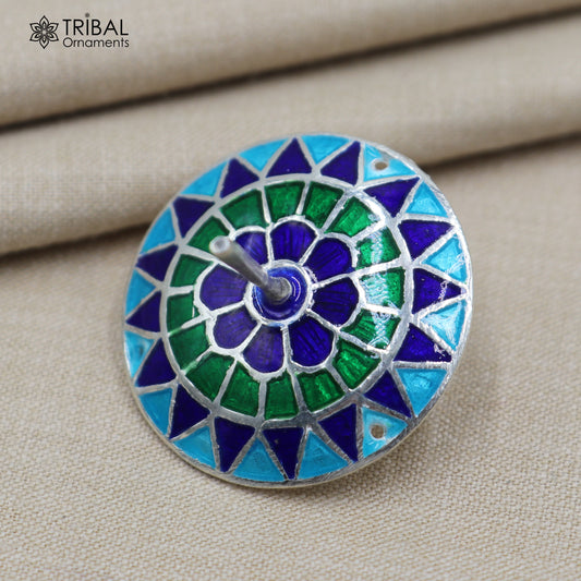 925 sterling silver mandala meenakari design Firki or Lattu toy silver toy for your baby Krishna idols article art853 - TRIBAL ORNAMENTS