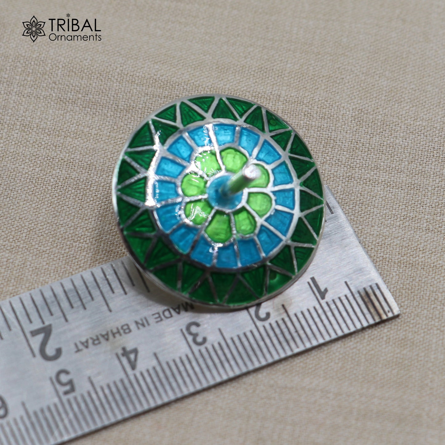 925 sterling silver mandala meenakari design Firki or Lattu toy silver toy for your baby Krishna idols article art855 - TRIBAL ORNAMENTS