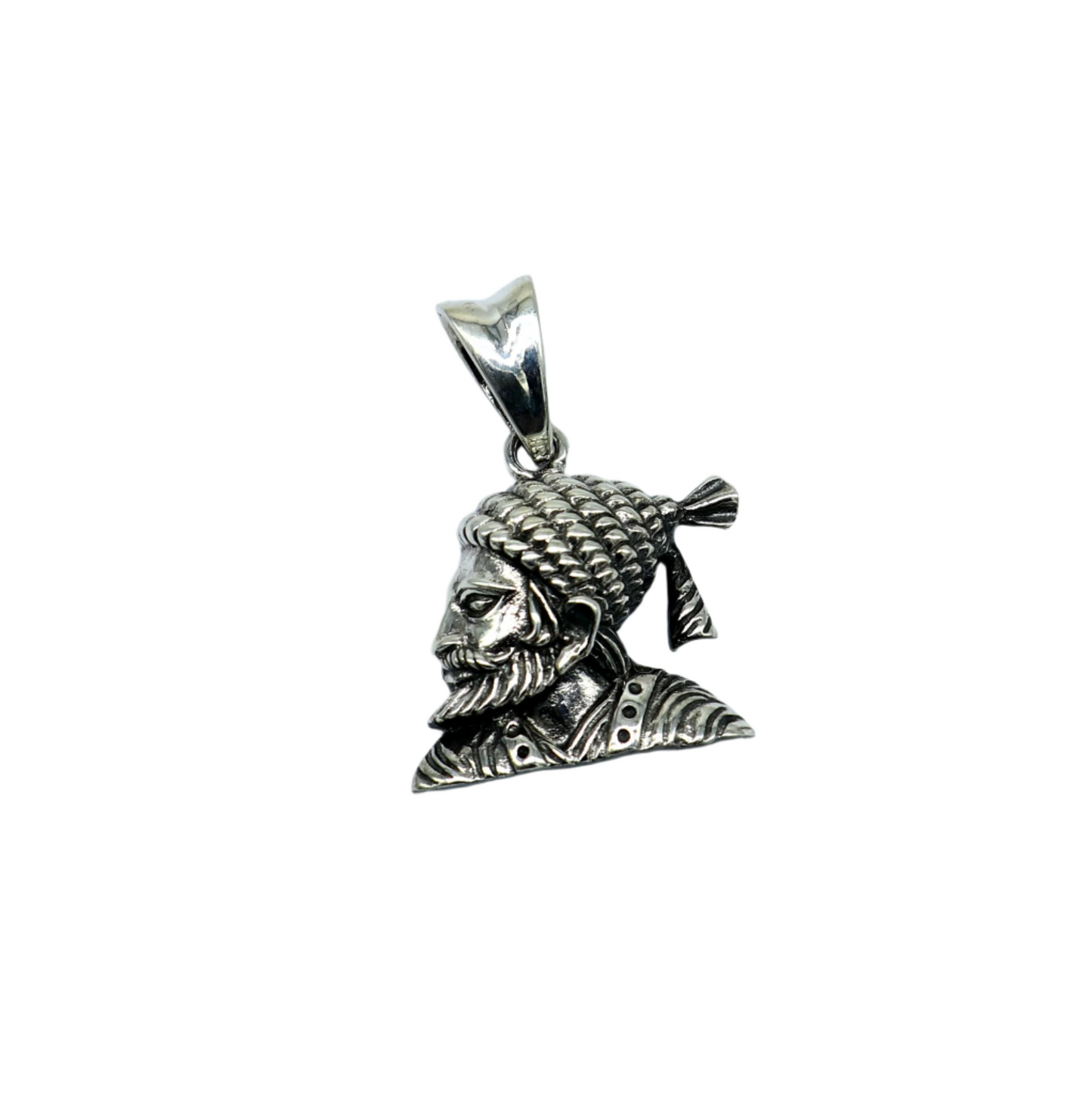 925 sterling silver Maratha king Shivaji pendant, unisex royal jewelry featuring detailed Shivaji design by TRIBAL ORNAMENTS.