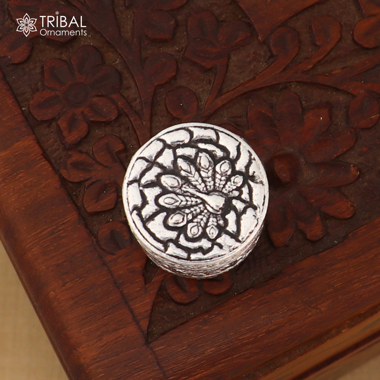 925 sterling silver peacock design trinket, casket, Sindoor box brides jewelry stb888 - TRIBAL ORNAMENTS