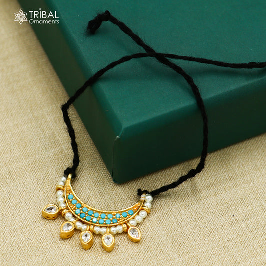 925 sterling silver pearl beads style necklace for idols or god statues gold polished jewelry set773 - TRIBAL ORNAMENTS