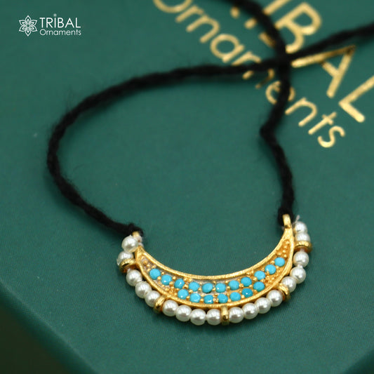 925 sterling silver pearl style necklace for idols or god statues gold polished jewelry set778 - TRIBAL ORNAMENTS