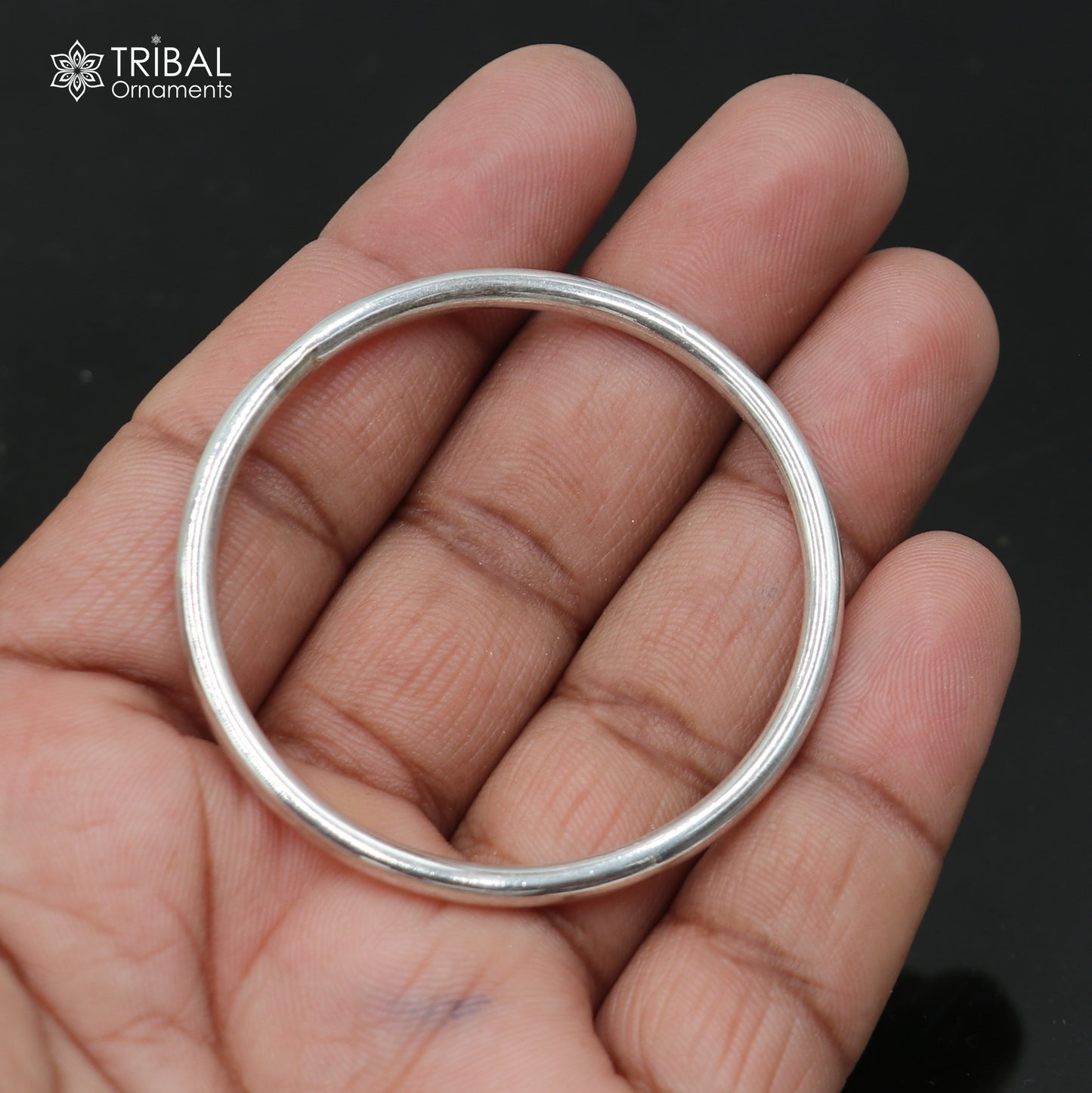 925 Sterling silver plain bangle kada for kids jewelry bbk218 - TRIBAL ORNAMENTS