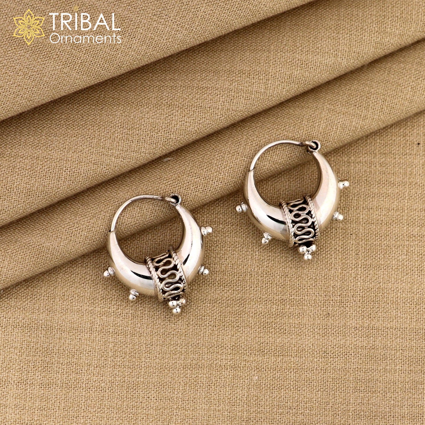 925 sterling silver plain shiny traditional cultural design elegant hoops earrings kundal tribal belly dance brides dainty jewelry s1157 - TRIBAL ORNAMENTS