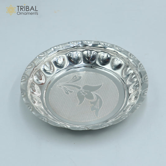 925 sterling silver handmade plate/ tray, best gifting baby food serving silver utensils, silver articles, puja utensils sv309 - TRIBAL ORNAMENTS