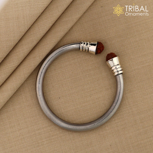 925 Sterling silver Rudraksha kada bangle bracelet, by twisting unisex jewelry nsk681 - TRIBAL ORNAMENTS