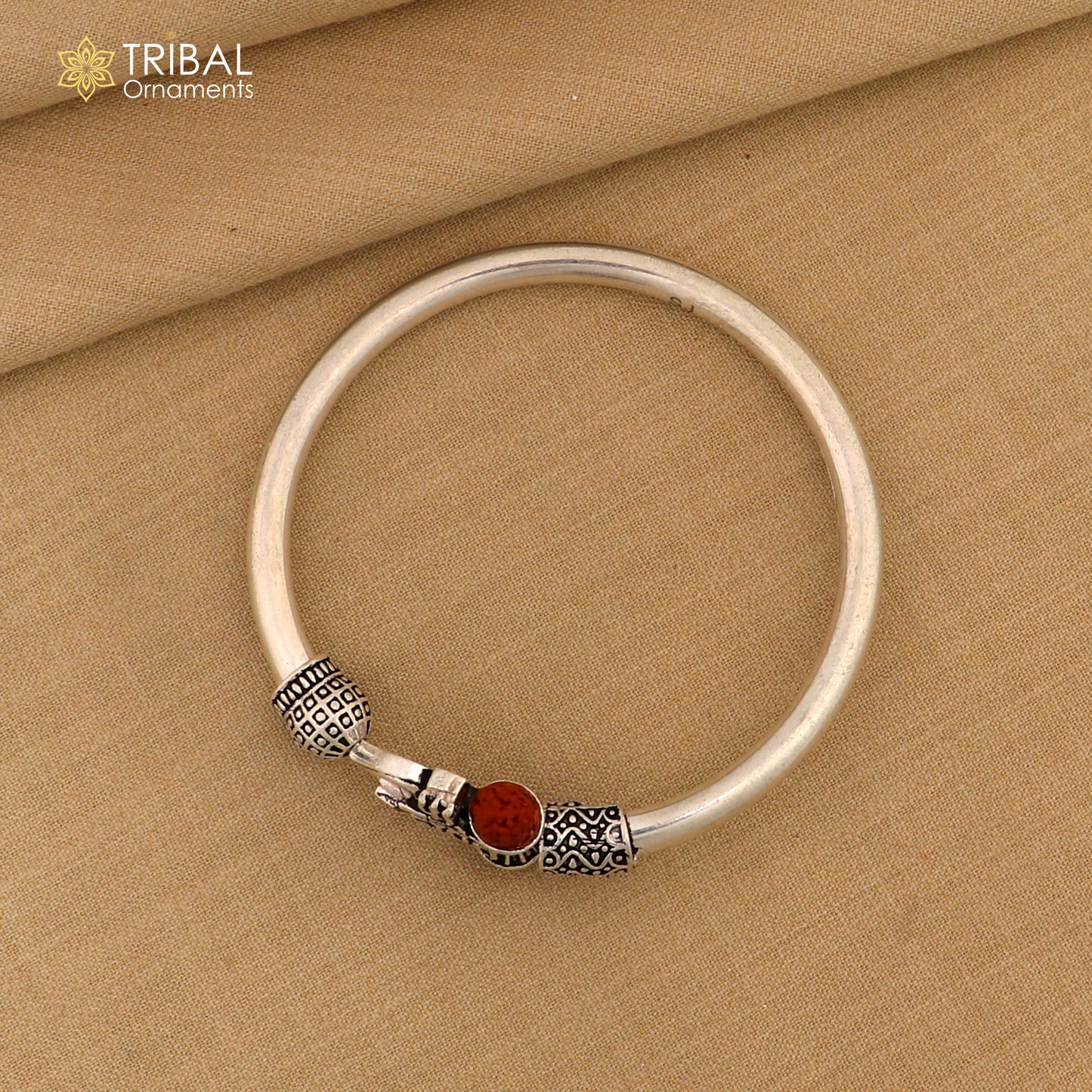 925 Sterling silver shiva trishul and mahadev rudraksha bangle bracelet kada tribal jewelry nsk934 - TRIBAL ORNAMENTS