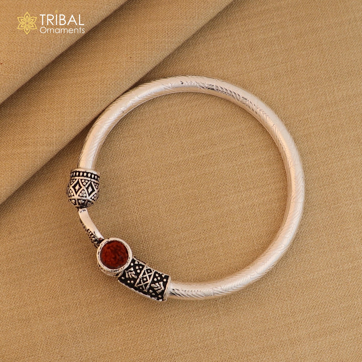 925 Sterling silver shiva trishul and mahakal rudraksha bangle bracelet kada tribal jewelry nsk944 - TRIBAL ORNAMENTS
