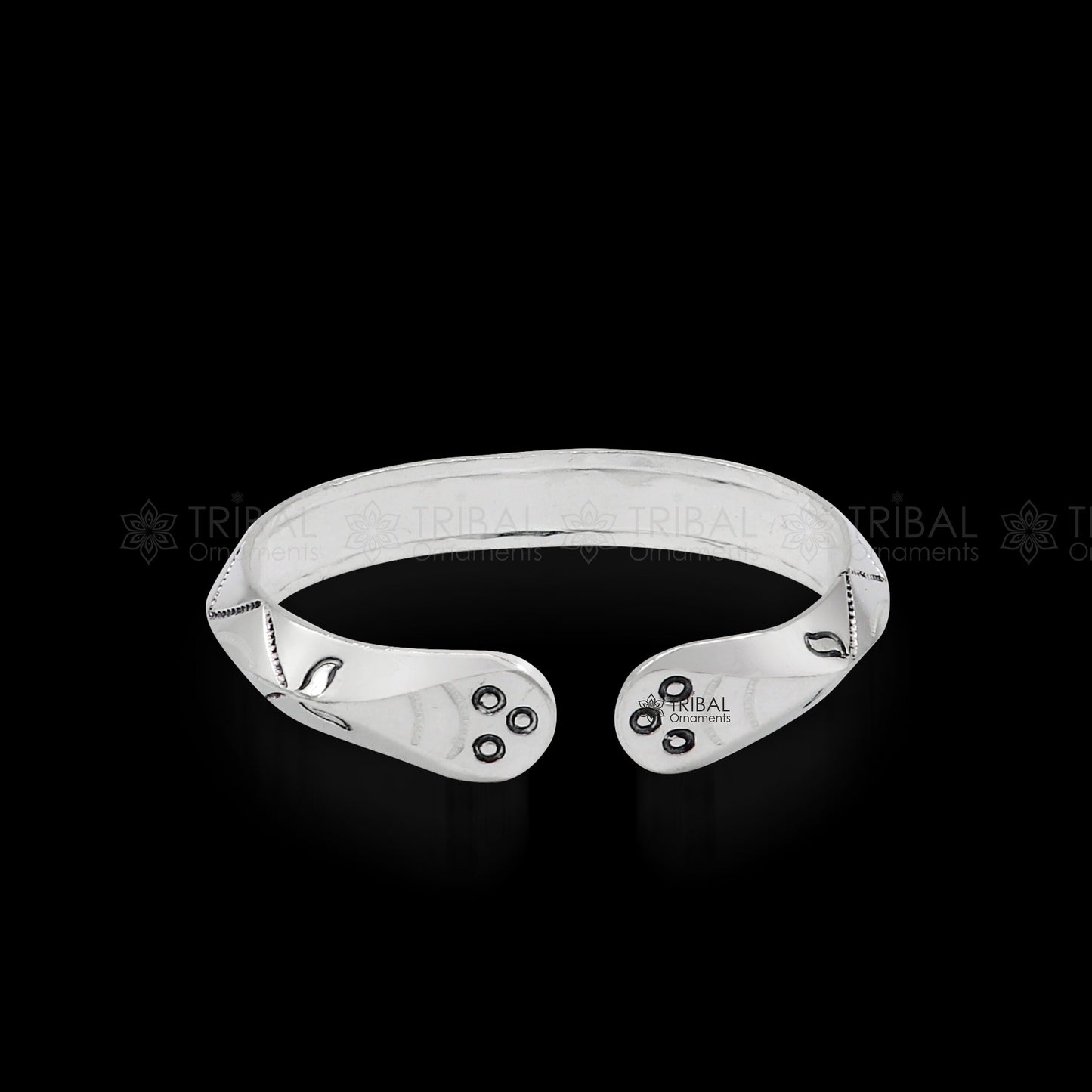 Sterling silver adjustable heavy bangle cuff bracelet for men, featuring traditional Indian cultural design by TRIBAL ORNAMENTS.