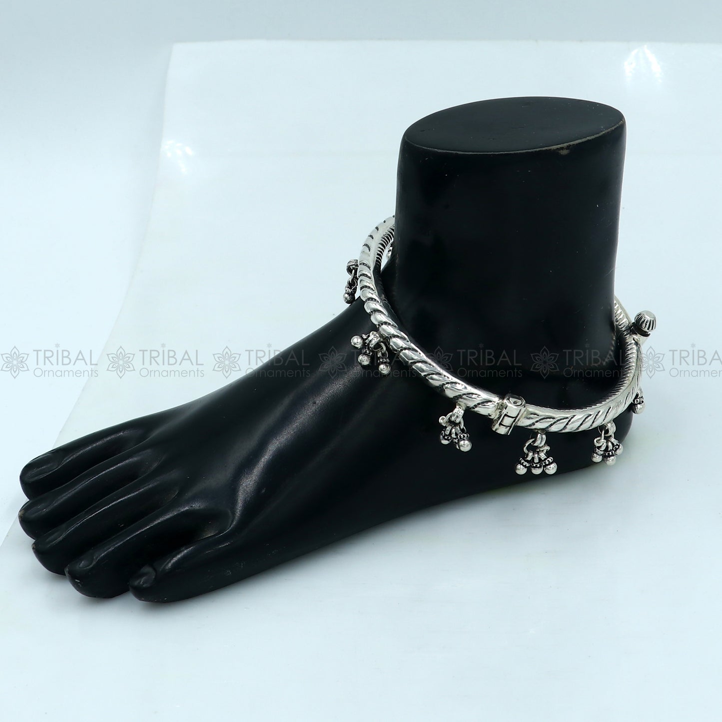 925 sterling silver stylish design ankle kada, ankle bangle bracelet with gorgeous foot kada nsfk123 - TRIBAL ORNAMENTS