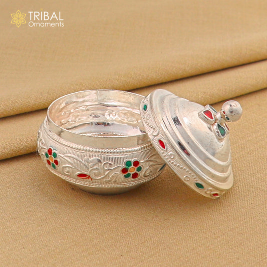 925 sterling silver trinket box, kajal box/casket box, Sindur box collection, container box, eyeliner box best brides gifting stb392 - TRIBAL ORNAMENTS