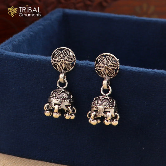 925 sterling silver vintage drop dangle earring with tribal design, lightweight tribal jewelry by TRIBAL ORNAMENTS.