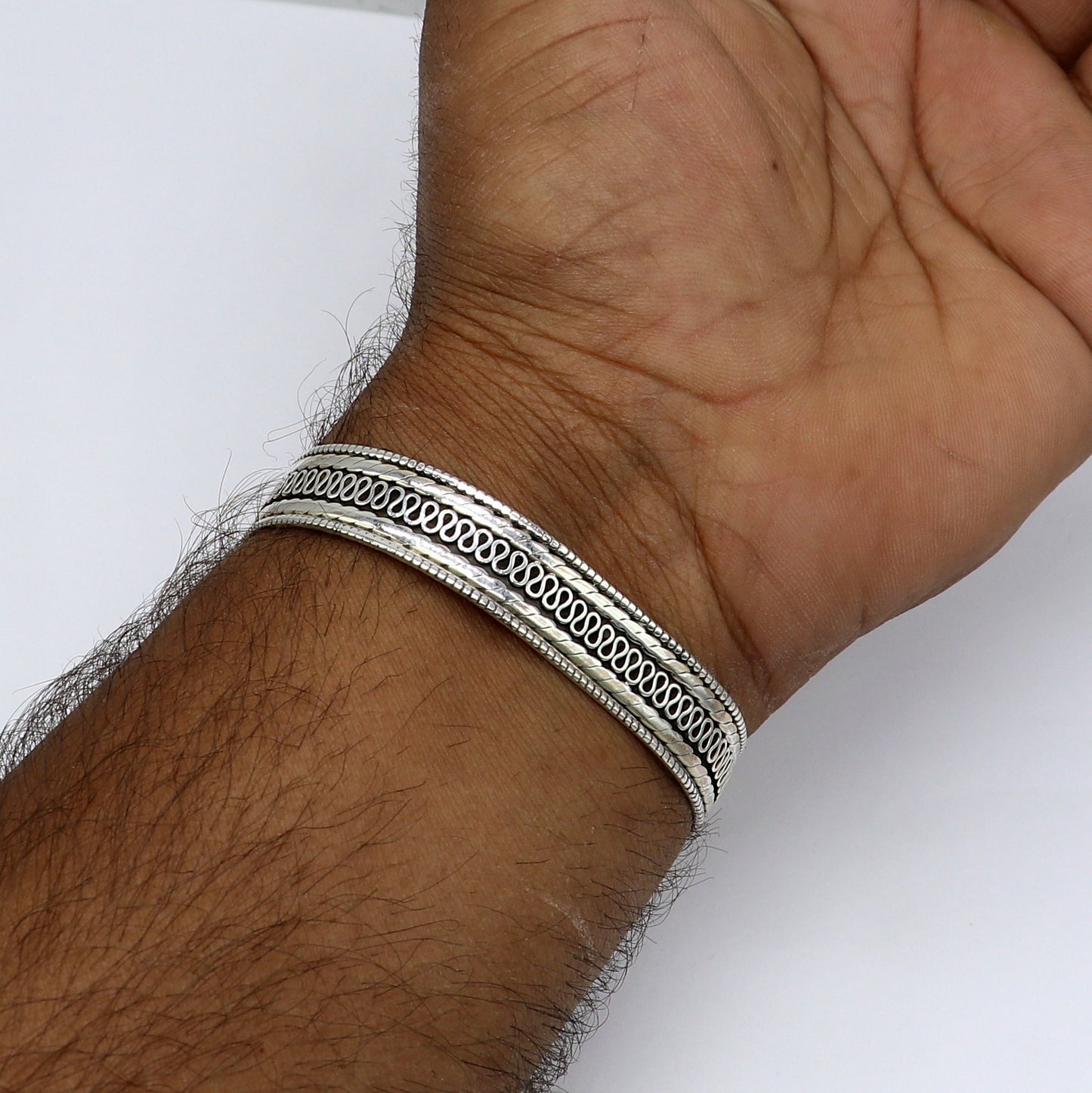 925 sterling silver vintage handmade cuff bracelet with intricate tribal design from TRIBAL ORNAMENTS.