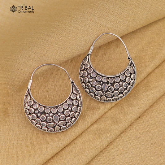 925 sterling silver vintage stylish crystal polki stone hoops earring brides belly dance jewelry s1096 - TRIBAL ORNAMENTS