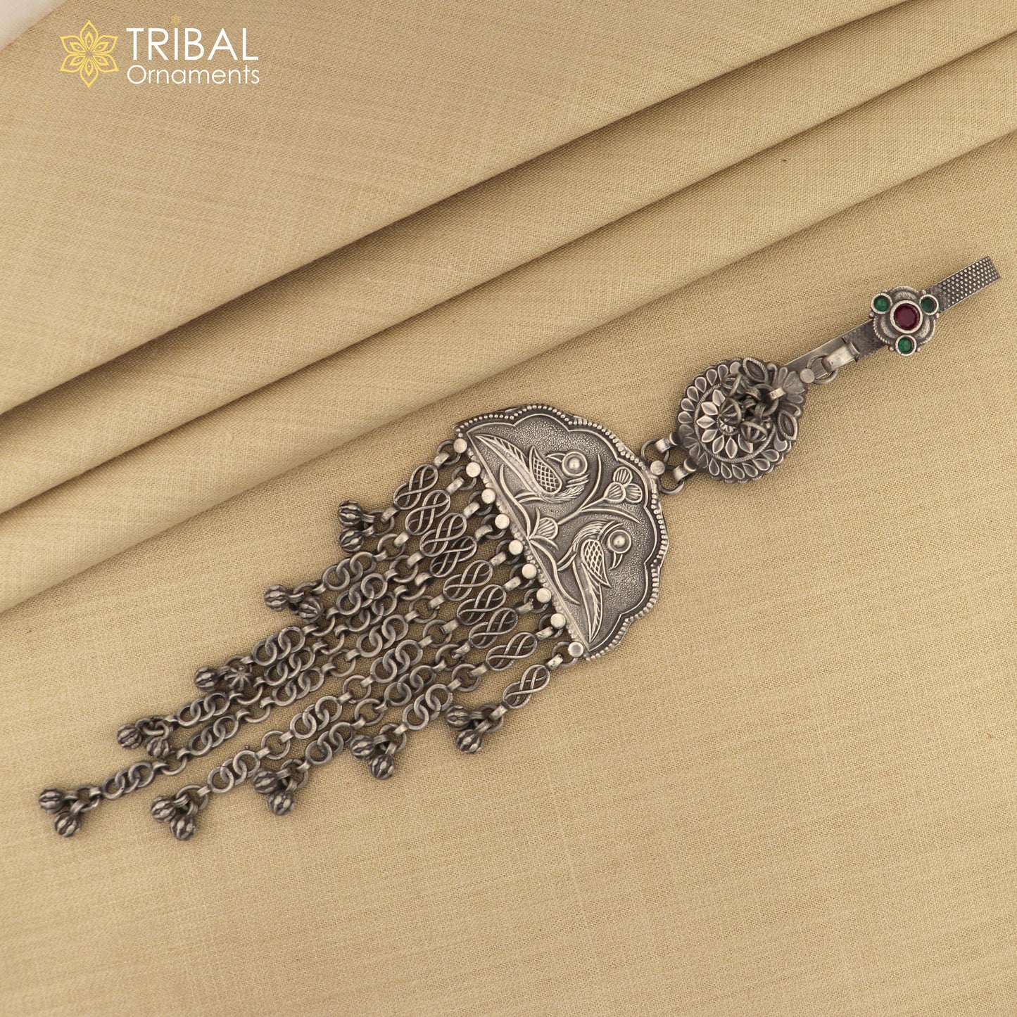 925 sterling silver vintage stylish sari chhalla brooch, saree waist belly satka jewelry skey19 - TRIBAL ORNAMENTS