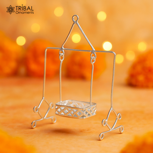 925 sterling silver handmade lightweight Bal Gopala Krishna swing for children, featuring intricate design and traditional craftsmanship.