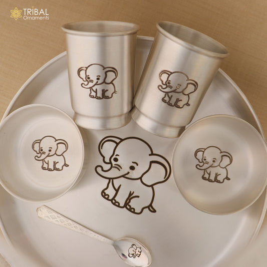 999 silver combo bowl, spoon ,Water/milk tumbler and plate/tray, silver baby dinner set utensils sv325 - TRIBAL ORNAMENTS