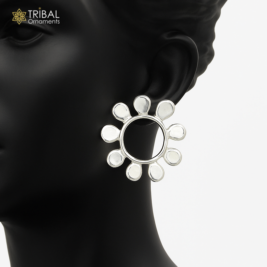 Amazing customized pure e925 sterling silver flower stud earring, excellent fancy elegant dainty light weight earrings best gifting ear658 - TRIBAL ORNAMENTS