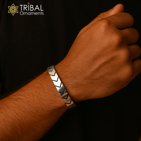 Arrow forge style silver cuff bracelet for men, 925 pure silver tribal bangle cuff jewelry by TRIBAL ORNAMENTS