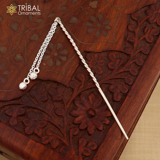 Artisan handmade silver hair pin solid 925 hammered design jingling sticks hair jewelry su1352 - TRIBAL ORNAMENTS