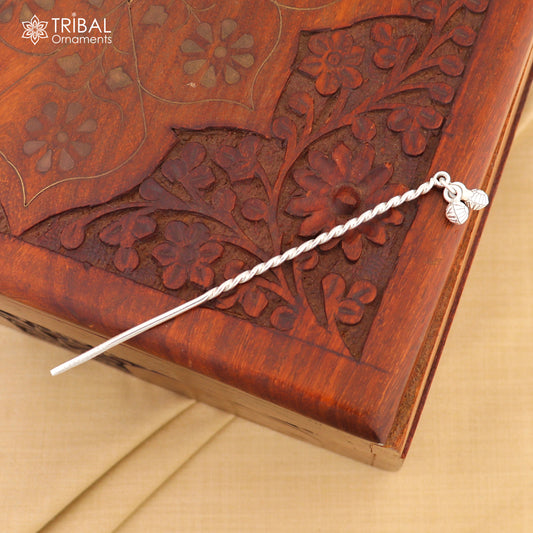 Artisan handmade silver hair pin solid 925 hammered design jingling sticks hair jewelry su1359 - TRIBAL ORNAMENTS
