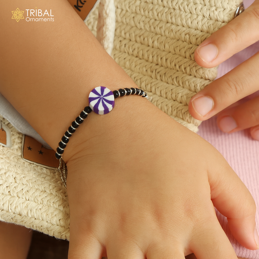 Elegant baby beaded bangle bracelet or ankle bracelet 925 sterling silver handmade customized kids jewelry form india bbr43 - TRIBAL ORNAMENTS
