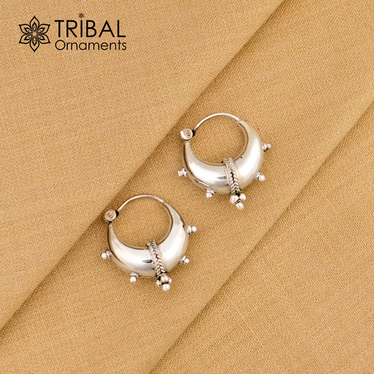 Exclusive 925 sterling silver Handmade vintage ethnic style small hoops earrings unisex tribal stylish unique Bali jewelry India S1260 - TRIBAL ORNAMENTS