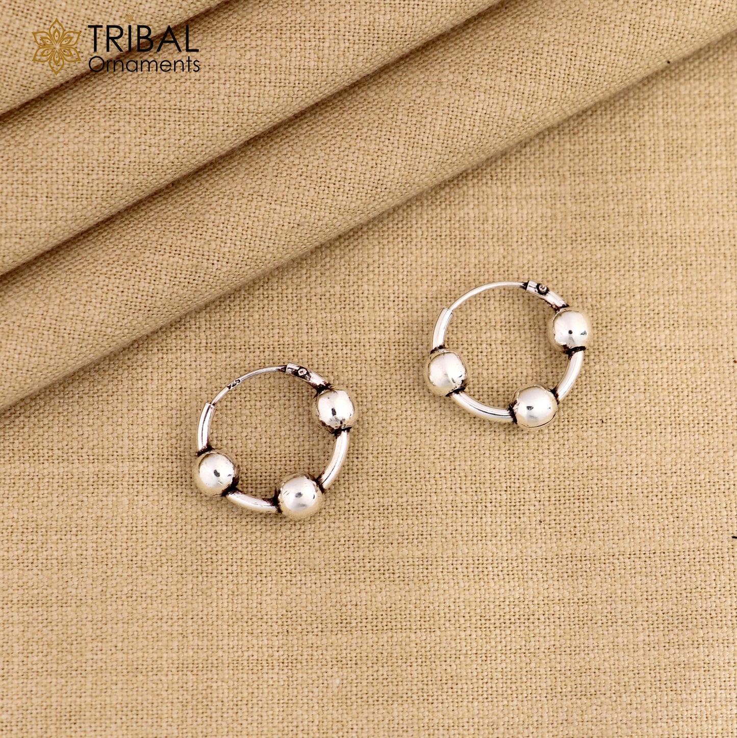 Exclusive new fancy stylish small 925 sterling silver handmade hoops earrings bali ,pretty gifting bali tribal jewelry india s1216 - TRIBAL ORNAMENTS