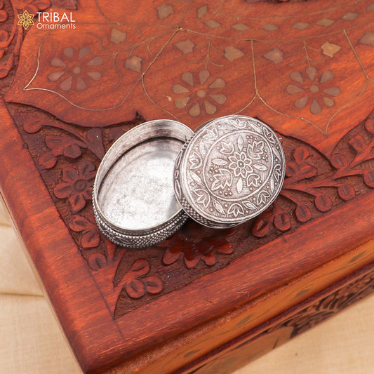Exclusive small bridal kajal box 925 sterling silver trinket box, container box, small jewelry box, Vermilion bridal art gifting stb743 - TRIBAL ORNAMENTS