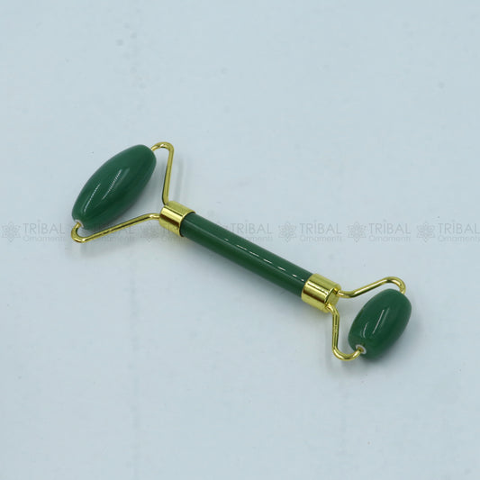 Facial Massage Roller handmade Natural Green jade roller Facial Massage Roller for Body, Face, Neck, Eyes art796 - TRIBAL ORNAMENTS