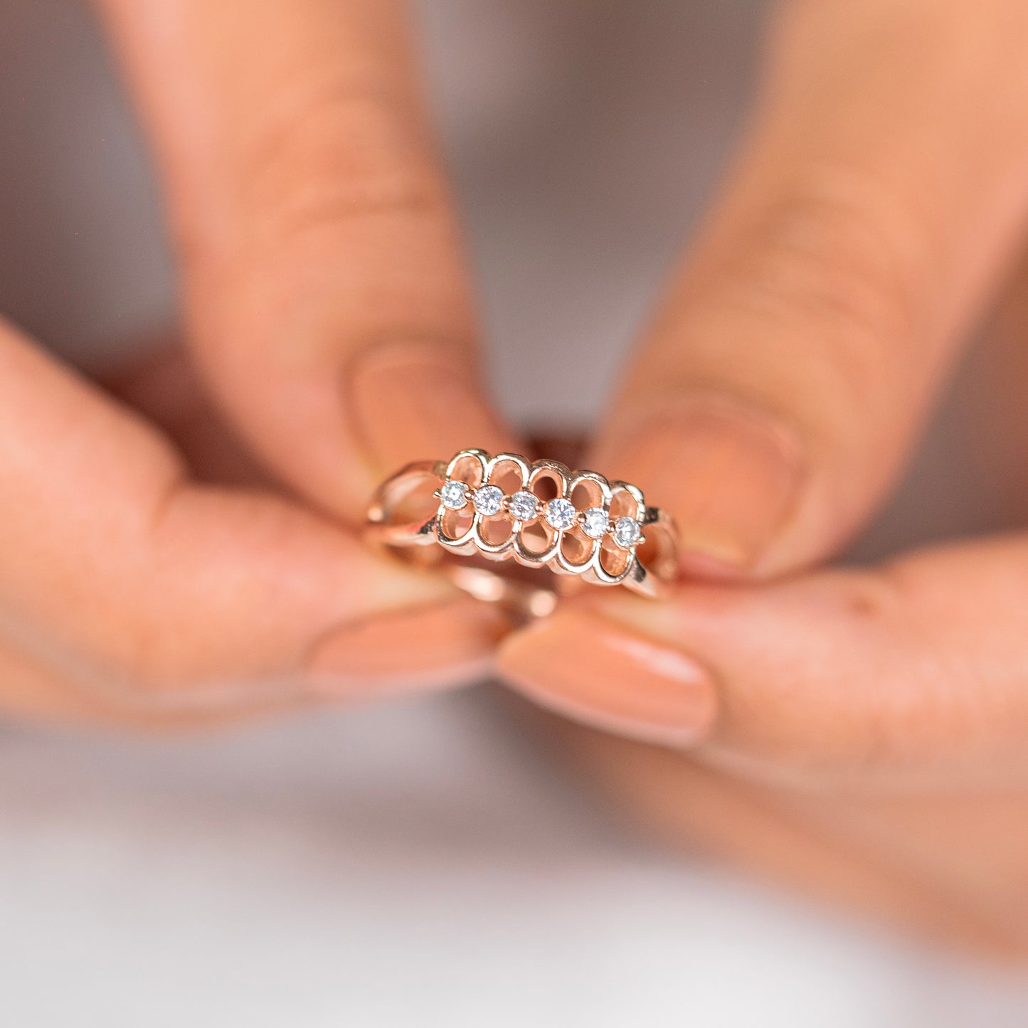 Fancy design diamond rose gold silver ring - TRIBAL ORNAMENTS