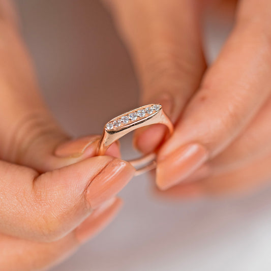 Fancy design diamond rose gold silver ring - TRIBAL ORNAMENTS