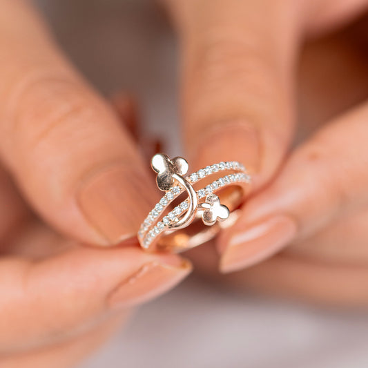 Flower design diamond rose gold silver ring - TRIBAL ORNAMENTS