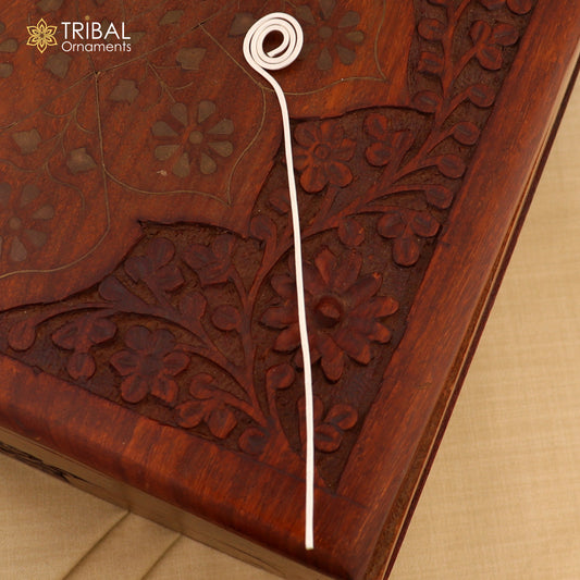 Hammered style silver hair pin solid 925 plain sticks hair jewelry su1362 - TRIBAL ORNAMENTS