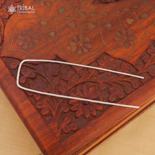 Hammered style silver hair pin solid 925 plain sticks hair jewelry su1363 - TRIBAL ORNAMENTS