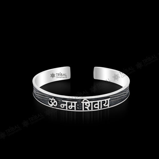 Handmade 925 Sterling silver Lord Shiva mantra bracelet "Aum Namah Shivay "Adjustable cuff kada bangle for mens and girls cuff228 - TRIBAL ORNAMENTS