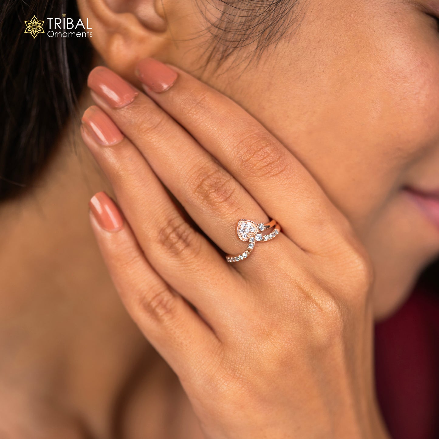 Heart design rose gold silver ring - TRIBAL ORNAMENTS