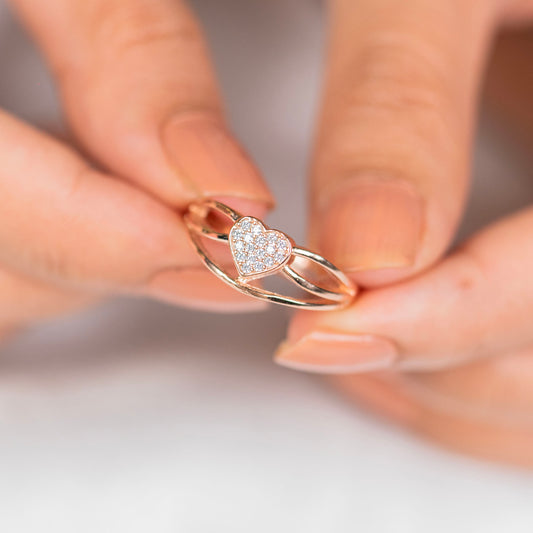 Heart shape design diamond rose gold silver ring - TRIBAL ORNAMENTS