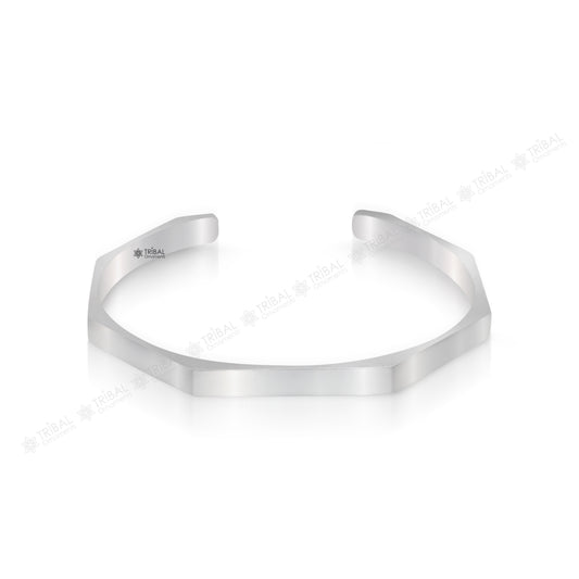 Shiny plain 925 sterling silver adjustable cuff bangle bracelet by TRIBAL ORNAMENTS, unisex jewelry with a sleek, solid design.
