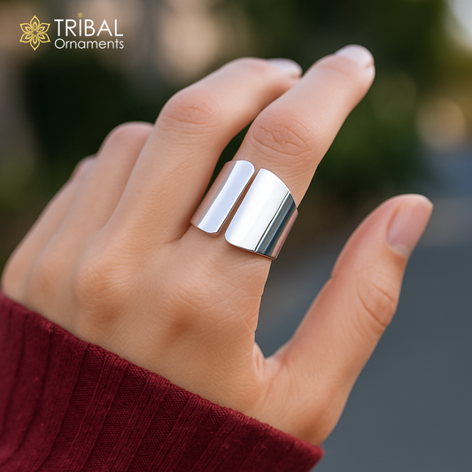 Plain shiny stylish adjustable ring 925 sterling silver unisex ring Jewelry sr803 - TRIBAL ORNAMENTS