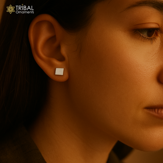Silva square shape stud 925 pure silver unisex stud earring jewelry s1403 - TRIBAL ORNAMENTS