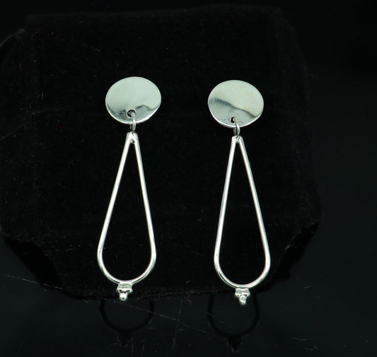 Sterling silver dainty stud and drop dangle geometric earrings by TRIBAL ORNAMENTS, featuring customized unique designs for her.