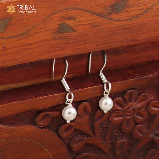 Sterling silver hoop earrings with pearls and stones, stylish lightweight jewelry by TRIBAL ORNAMENTS.