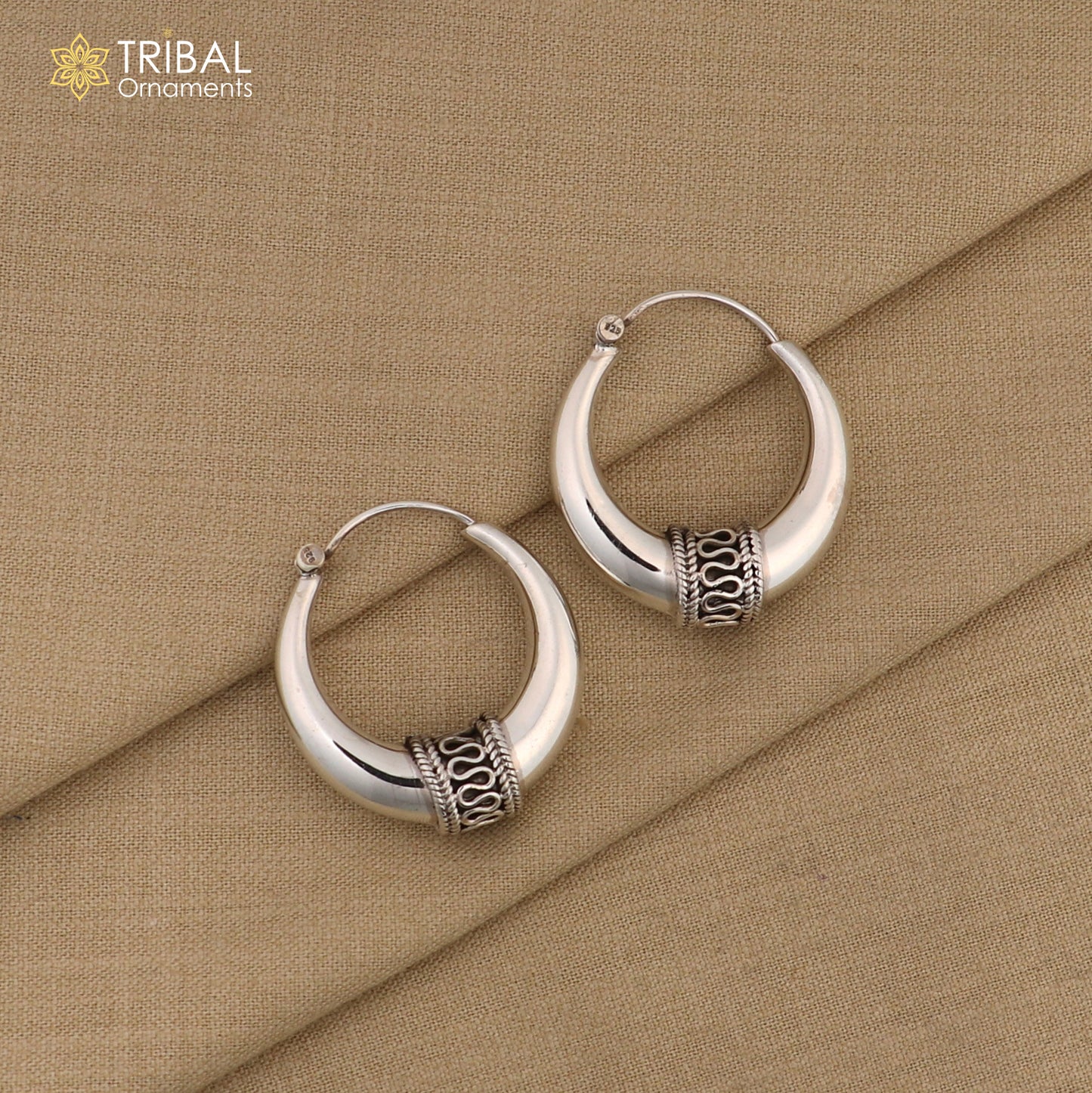 Vintage 925 sterling silver fabulous vintage plain design elegant hoops earrings kundal tribal belly dance brides maid dainty jewelry ear613 - TRIBAL ORNAMENTS