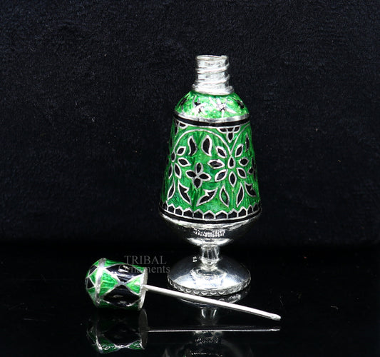 Vintage antique design 925 sterling silver sindoor box, kumkum box/ trinket box bridal enamel jewelry collection from Rajasthan india stb151 - TRIBAL ORNAMENTS