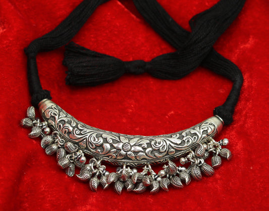 Vintage Indian tribal silver necklace with customized chitai and kandrai charm, featuring traditional 925 sterling silver craftsmanship.