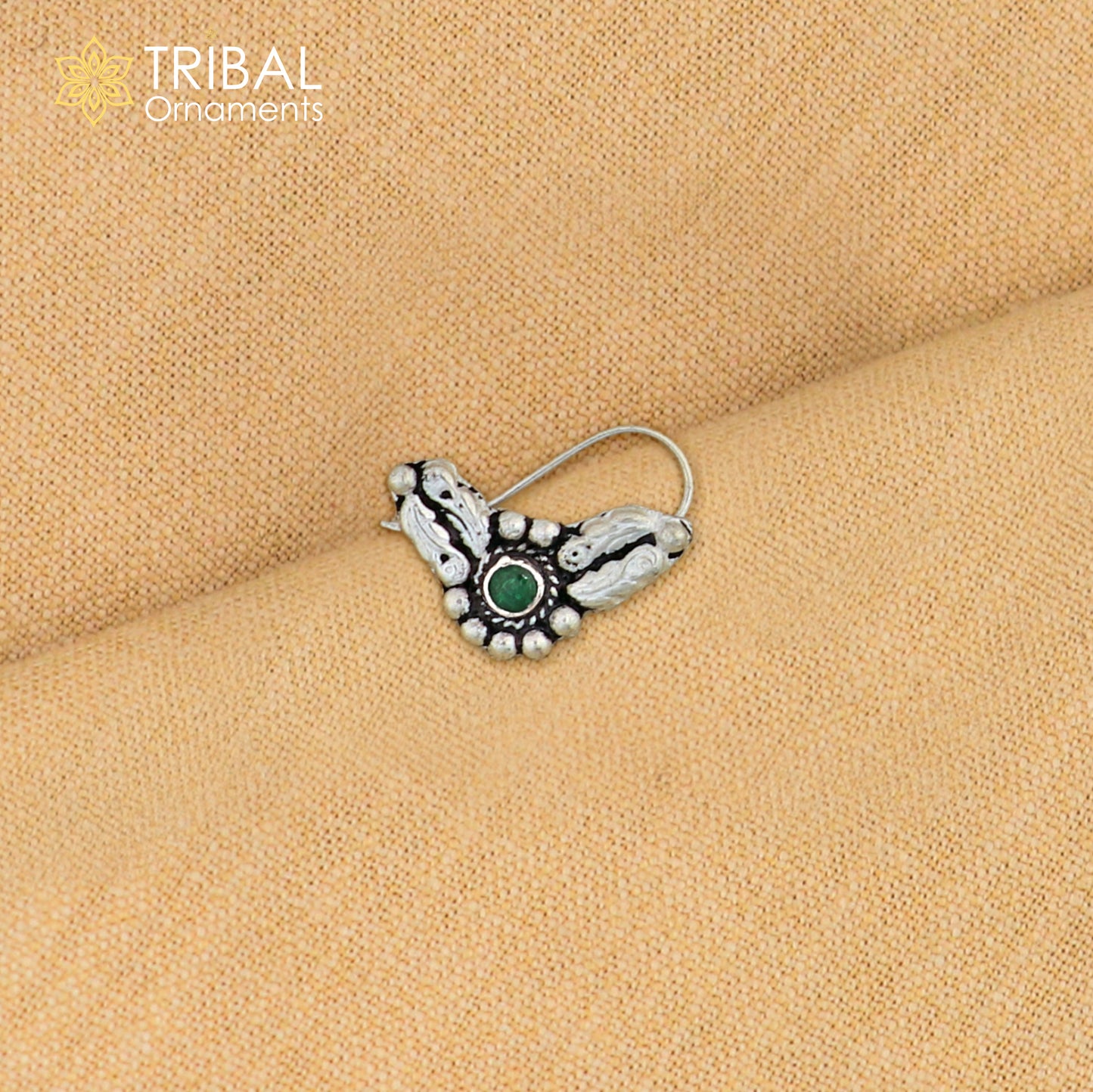 925 sterling silver vintage stylish design stone nose pin ethnic tribal jewelry np95 - TRIBAL ORNAMENTS