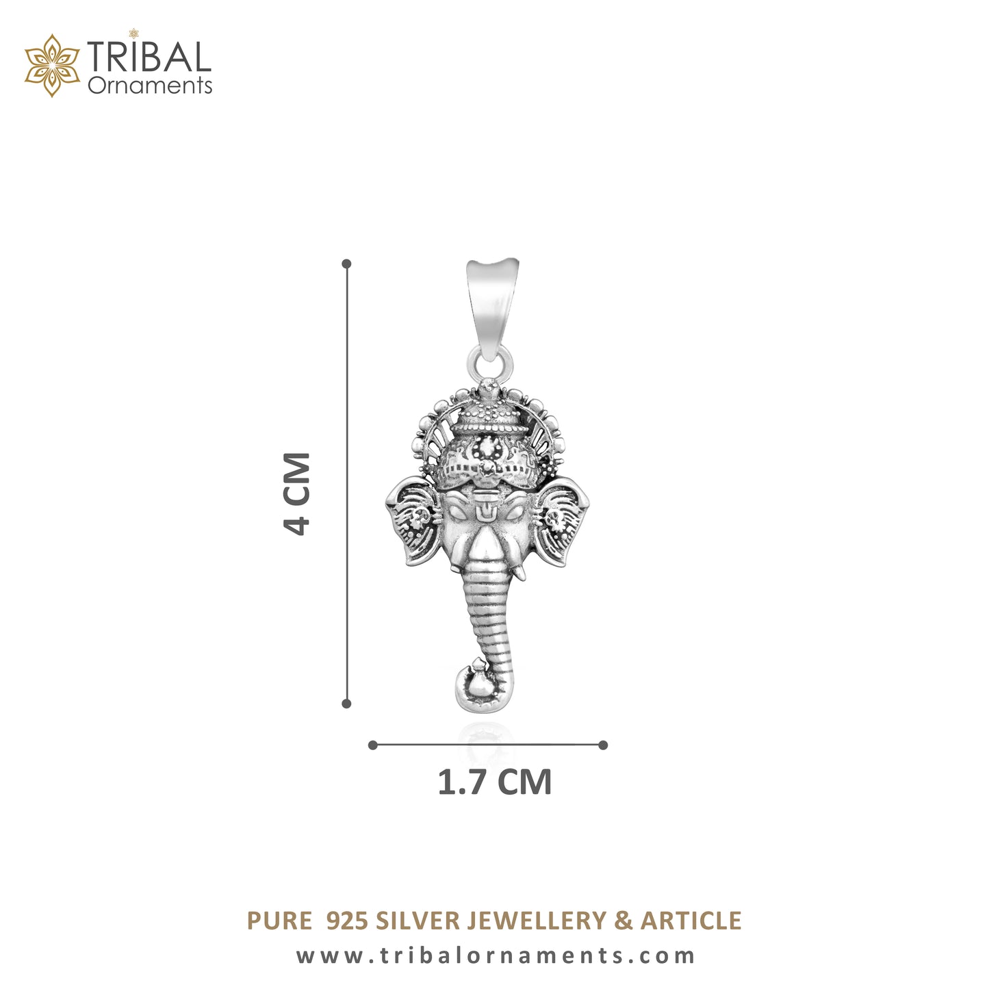925 pure silver Ganesha face pendant with wheat chain, tribal ornament jewelry, ideal for unisex gifting and spiritual accessories.
