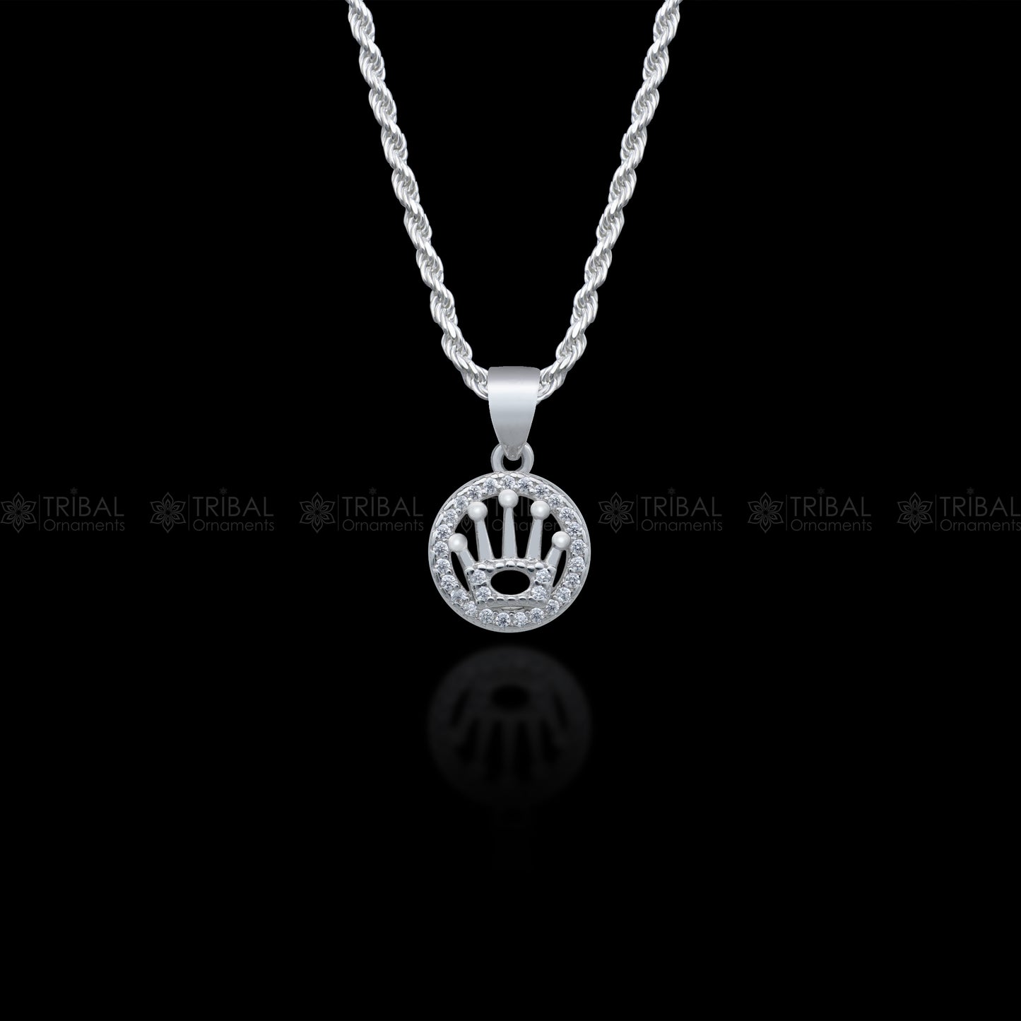 925 Sterling silver crown design diamond cubic zirconia stone pendant nsp990 - TRIBAL ORNAMENTS