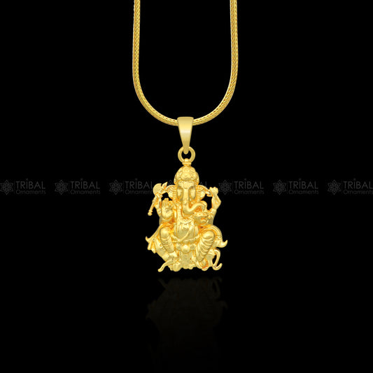 925 sterling silver gold polished Lord Ganesha divine pendant nsp906 - TRIBAL ORNAMENTS